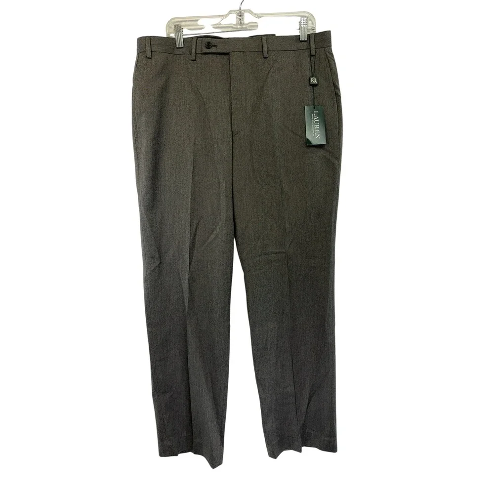 Lauren Ralph Lauren‎ Mens Grey Flat Front Dress Pants 36W x 32L (C42) NWTs